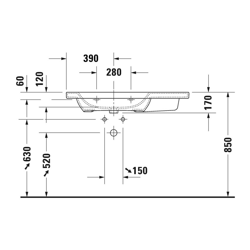 Immagine di Duravit DURASTYLE lavabo consolle asimmetrico 100 cm monoforo, con bacino a sinistra, con troppopieno e bordo per rubinetteria, WonderGliss, colore bianco 23251000001