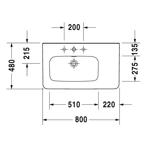 Immagine di Duravit DURASTYLE lavabo consolle asimmetrico 80 cm monoforo, con bacino a sinistra, con troppopieno e bordo per rubinetteria, WonderGliss, lato inferiore smaltato, colore bianco 23258000001