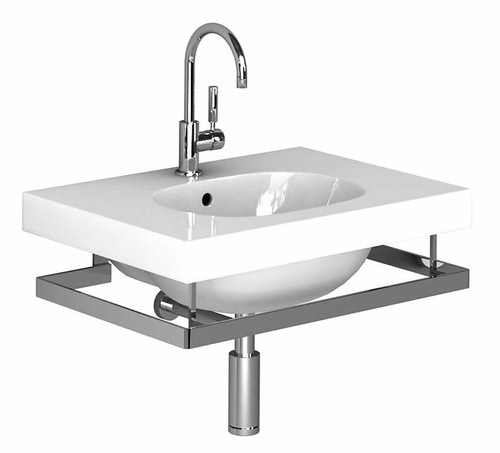 Immagine di Pozzi Ginori 500 composizione lavabo rettangolare 70; barra portasciugamani in ottone cromato. 4101000