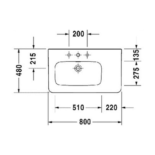 Immagine di Duravit DURASTYLE lavabo consolle asimmetrico 80 cm monoforo, con bacino a sinistra, senza troppopieno e bordo per rubinetteria, WonderGliss, lato inferiore smaltato, colore bianco 23258000411