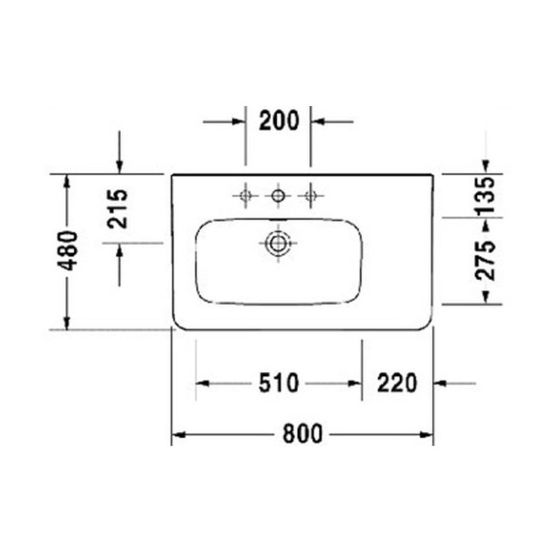 Immagine di Duravit DURASTYLE lavabo consolle asimmetrico 80 cm monoforo, con bacino a sinistra, senza troppopieno e bordo per rubinetteria, WonderGliss, lato inferiore smaltato, colore bianco 23258000411
