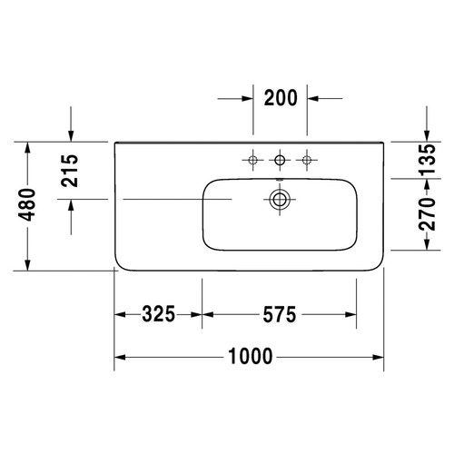 Immagine di Duravit DURASTYLE lavabo consolle asimmetrico 100 cm monoforo, con bacino a destra, con troppopieno e bordo per rubinetteria, WonderGliss, colore bianco 23261000001