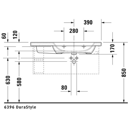 Immagine di Duravit DURASTYLE lavabo consolle asimmetrico 100 cm monoforo, con bacino a destra, con troppopieno e bordo per rubinetteria, WonderGliss, colore bianco 23261000001