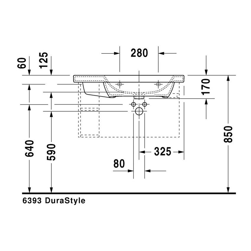 Immagine di Duravit DURASTYLE lavabo consolle asimmetrico 80 cm monoforo, con bacino a destra, con troppopieno e bordo per rubinetteria, lato inferiore smaltato, colore bianco 2326800000