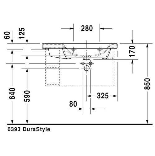 Immagine di Duravit DURASTYLE lavabo consolle asimmetrico 80 cm senza foro per rubinetteria, con bacino a destra, con troppopieno e bordo per rubinetteria, WonderGliss, lato inferiore smaltato, colore bianco 23268000601