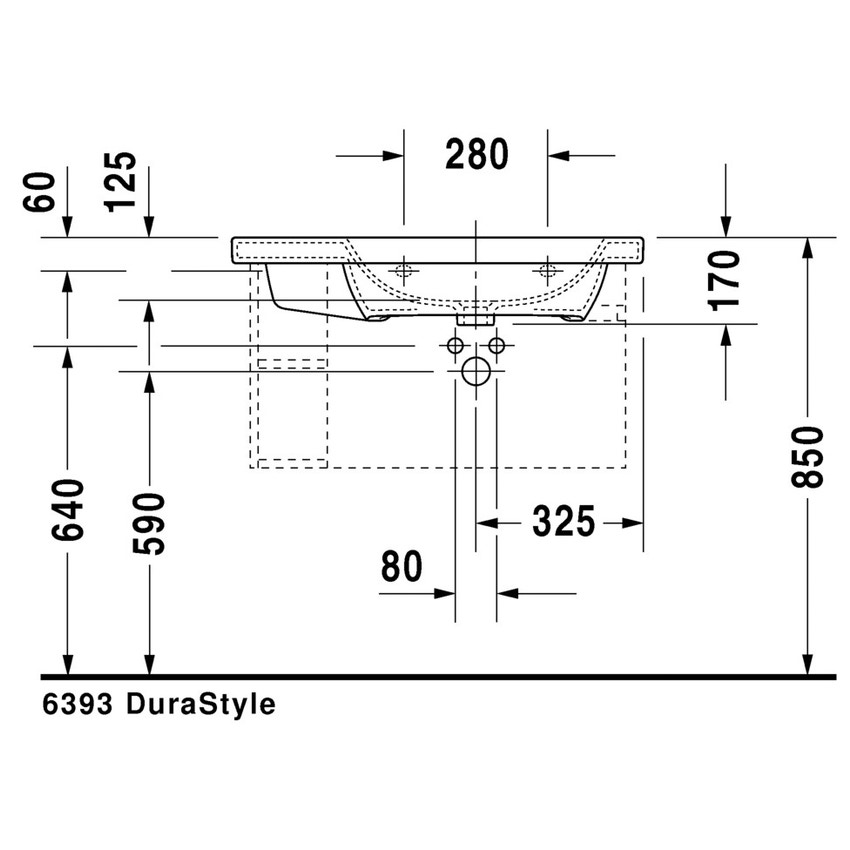 Immagine di Duravit DURASTYLE lavabo consolle asimmetrico 80 cm senza foro per rubinetteria, con bacino a destra, con troppopieno e bordo per rubinetteria, WonderGliss, lato inferiore smaltato, colore bianco 23268000601