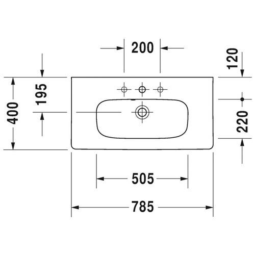Immagine di Duravit DURASTYLE lavabo consolle Compact 78.5 cm monoforo, con troppopieno, con bordo per rubinetteria, lato inferiore smaltato, colore bianco 2337780000