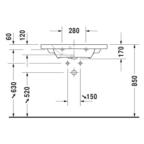 Immagine di Duravit DURASTYLE lavabo consolle Compact 78.5 cm monoforo, con troppopieno, con bordo per rubinetteria, lato inferiore smaltato, colore bianco 2337780000