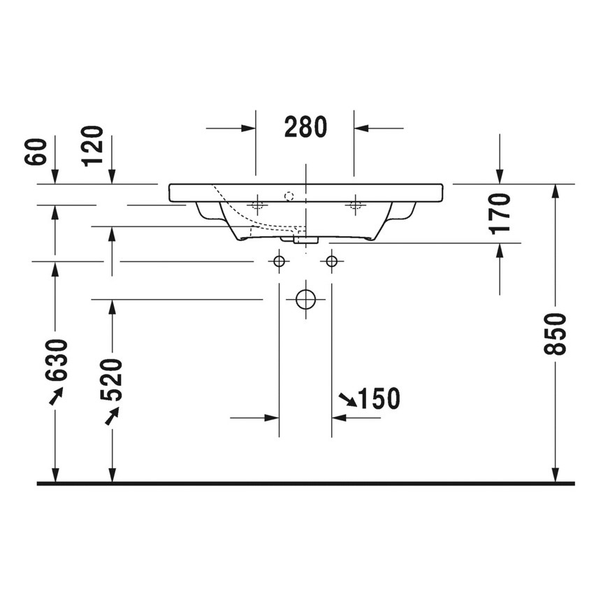 Immagine di Duravit DURASTYLE lavabo consolle Compact 78.5 cm monoforo, con troppopieno, con bordo per rubinetteria, lato inferiore smaltato, colore bianco 2337780000