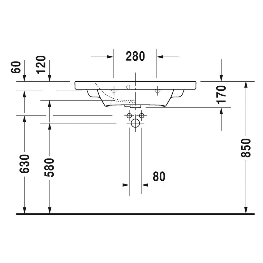 Immagine di Duravit DURASTYLE lavabo consolle Compact 78.5 cm monoforo, con troppopieno, con bordo per rubinetteria, lato inferiore smaltato, colore bianco 2337780000