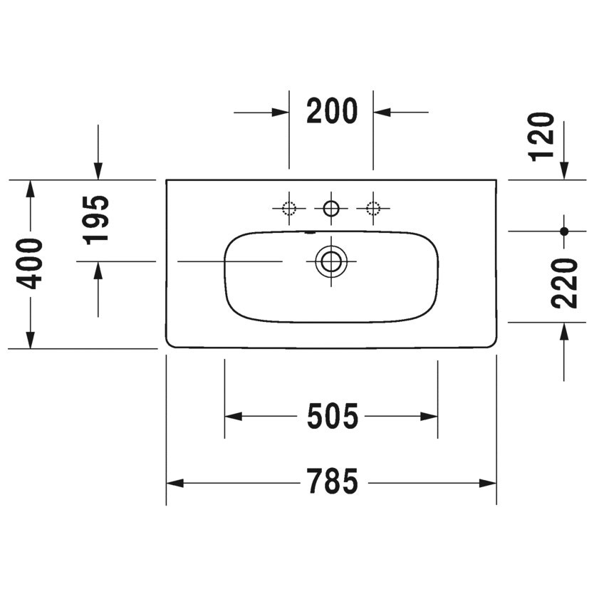 Immagine di Duravit DURASTYLE lavabo consolle Compact 78.5 cm monoforo, con troppopieno, con bordo per rubinetteria, lato inferiore smaltato, WonderGliss, colore bianco 23377800001