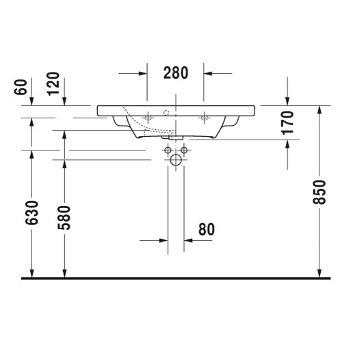 Immagine di Duravit DURASTYLE lavabo consolle Compact 78.5 cm monoforo, con troppopieno, con bordo per rubinetteria, lato inferiore smaltato, WonderGliss, colore bianco 23377800001