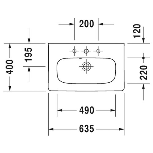 Immagine di Duravit DURASTYLE lavabo consolle Compact 63.5 cm monoforo, con troppopieno, con bordo per rubinetteria, lato inferiore smaltato, colore bianco 2337630000