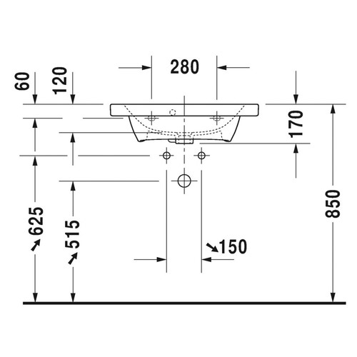 Immagine di Duravit DURASTYLE lavabo consolle Compact 63.5 cm monoforo, con troppopieno, con bordo per rubinetteria, lato inferiore smaltato, colore bianco 2337630000
