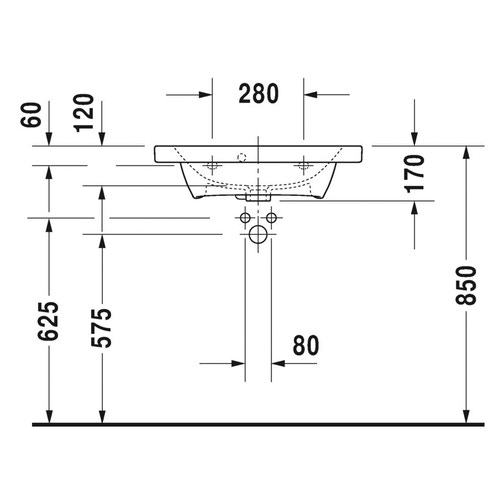 Immagine di Duravit DURASTYLE lavabo consolle Compact 63.5 cm monoforo, con troppopieno, con bordo per rubinetteria, lato inferiore smaltato, WonderGliss, colore bianco 23376300001