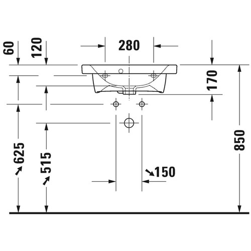 Immagine di Duravit DURASTYLE lavabo consolle Compact 55 cm monoforo, con troppopieno, con bordo per rubinetteria, lato inferiore smaltato, WonderGliss, colore bianco 23375500001
