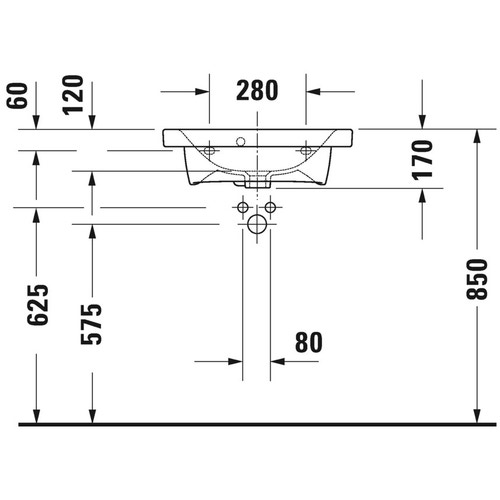 Immagine di Duravit DURASTYLE lavabo consolle Compact 55 cm monoforo, con troppopieno, con bordo per rubinetteria, lato inferiore smaltato, WonderGliss, colore bianco 23375500001