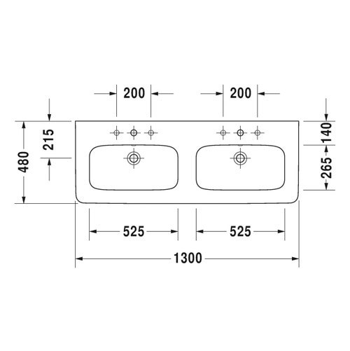 Immagine di Duravit DURASTYLE lavabo consolle doppio 130 cm monoforo, con troppopieno e con bordo per rubinetteria, lato inferiore smaltato, colore bianco 2338130000
