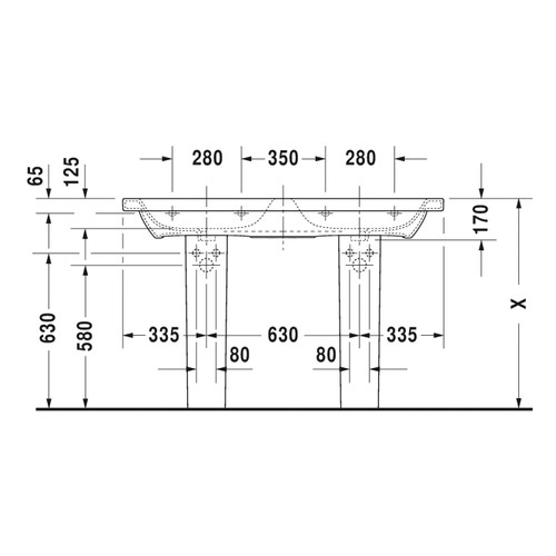 Immagine di Duravit DURASTYLE lavabo consolle doppio 130 cm monoforo, con troppopieno e con bordo per rubinetteria, lato inferiore smaltato, colore bianco 2338130000