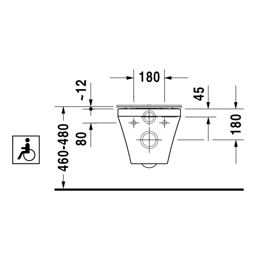 Immagine di Duravit DURASTYLE vaso sospeso Vital Rimless® a cacciata, senza brida e senza sedile, per portatori di handicap, fabbisogno di acqua di risciacquo 4,5 l, UWL classe 1, colore bianco 2559090000