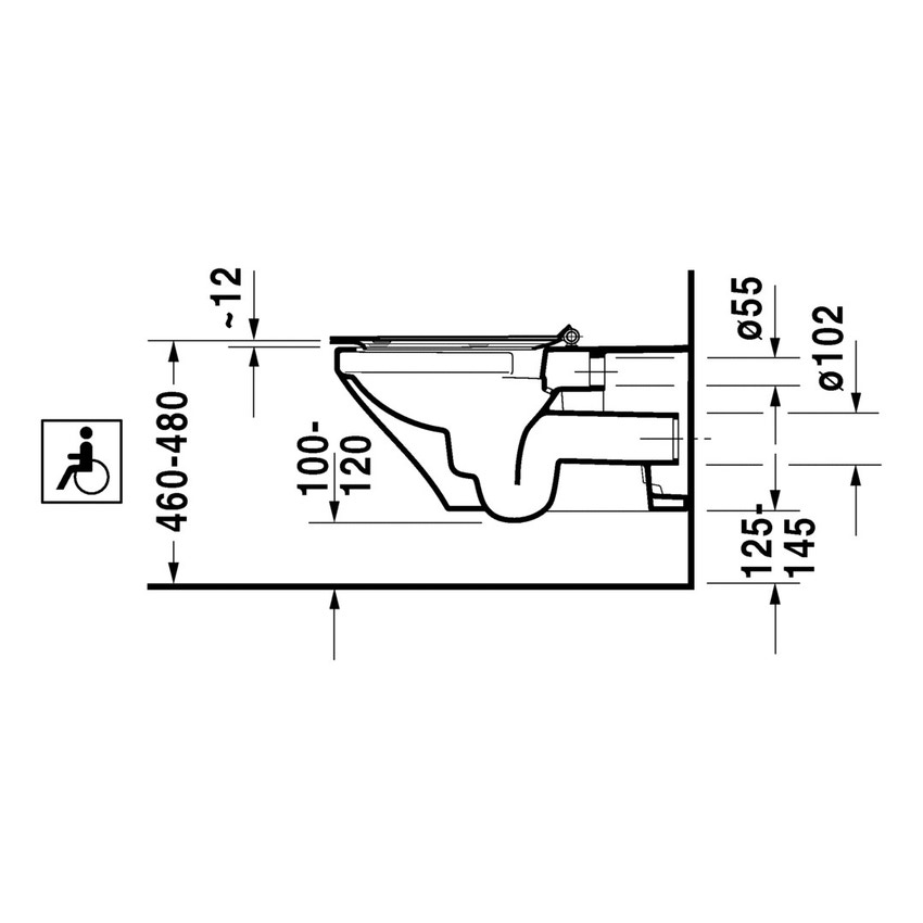 Immagine di Duravit DURASTYLE vaso sospeso Vital Rimless® a cacciata, senza brida e senza sedile, per portatori di handicap, fabbisogno di acqua di risciacquo 4,5 l, UWL classe 1, colore bianco 2559090000
