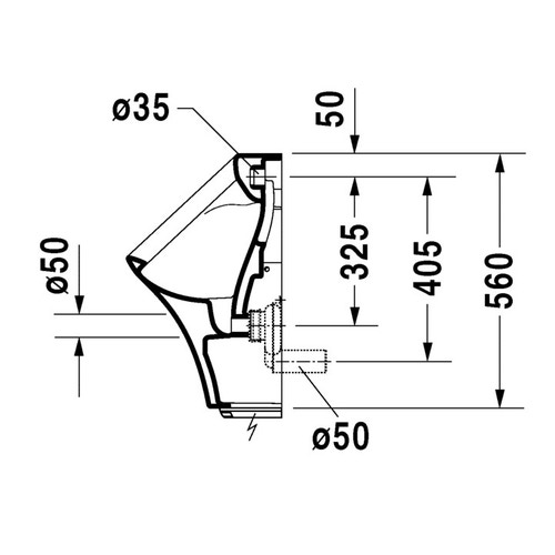 Immagine di Duravit DURASTYLE orinatoio modello elettronico a batteria, entrata posteriore nascosta, senza mosca, ad aspirazione, con scarico orizzontale, colore bianco 2804310000