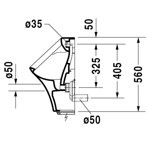 Immagine di Duravit DURASTYLE orinatoio modello elettronico per allacciamento alla rete, entrata posteriore nascosta, ad aspirazione, con mosca, con scarico orizzontale, colore bianco 2804310097