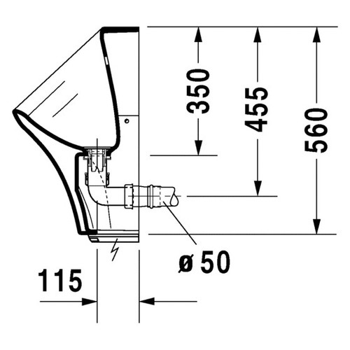 Immagine di Duravit DURASTYLE orinatoio modello elettronico a batteria, con mosca, senza brida, entrata posteriore nascosta, scarico orizzontale Ø 50 mm, colore bianco 2806310007