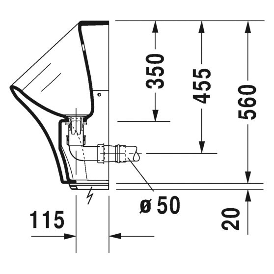 Immagine di Duravit DURASTYLE orinatoio modello elettronico per allacciamento alla rete, senza mosca, senza brida, entrata posteriore nascosta, scarico orizzontale Ø 50 mm, colore bianco 2806310093