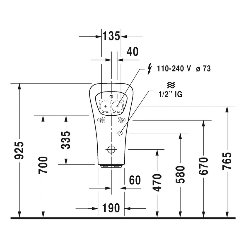 Immagine di Duravit DURASTYLE orinatoio modello elettronico per allacciamento alla rete, con mosca, senza brida, entrata posteriore nascosta, scarico orizzontale Ø 50 mm, HygieneGlaze, colore bianco 2806312097
