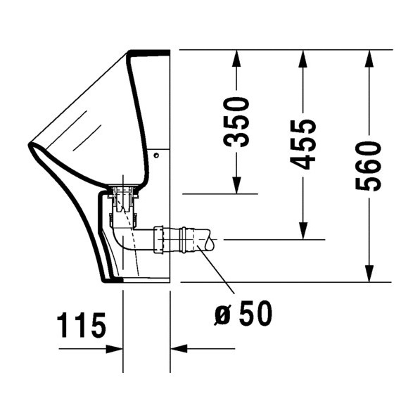 Immagine di Duravit DURASTYLE orinatoio Dry senza acqua, senza mosca, scarico orizzontale Ø 50 mm, colore bianco 2808300000