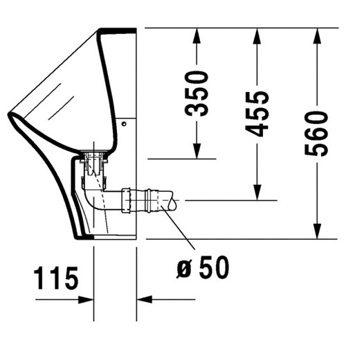 Immagine di Duravit DURASTYLE orinatoio Dry senza acqua, senza mosca, scarico orizzontale Ø 50 mm, HygieneGlaze, colore bianco 2808302000