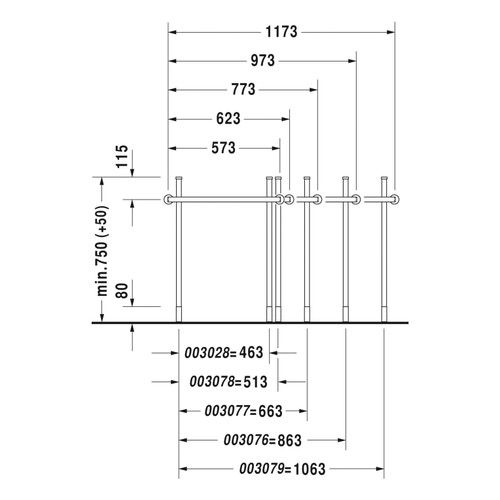 Immagine di Duravit HAPPY D.2 sostegno metallico regolabile in altezza, per lavabo consolle 120 cm, finitura cromo 0030791000