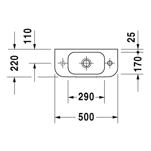Immagine di Duravit HAPPY D.2 lavamani 50 cm, con foro per rubinetteria a destra, senza troppopieno, colore bianco 0711500008