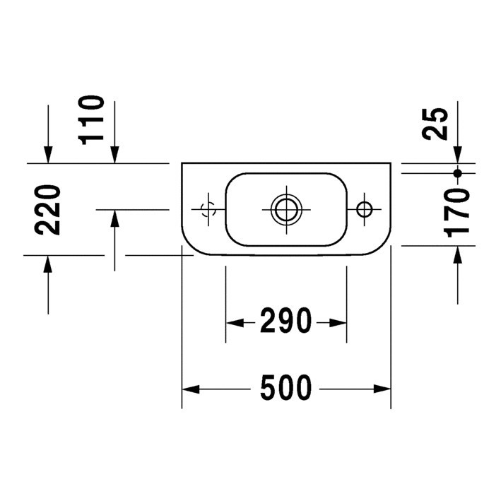 Immagine di Duravit HAPPY D.2 lavamani 50 cm, con foro per rubinetteria a destra, senza troppopieno, colore bianco 0711500008
