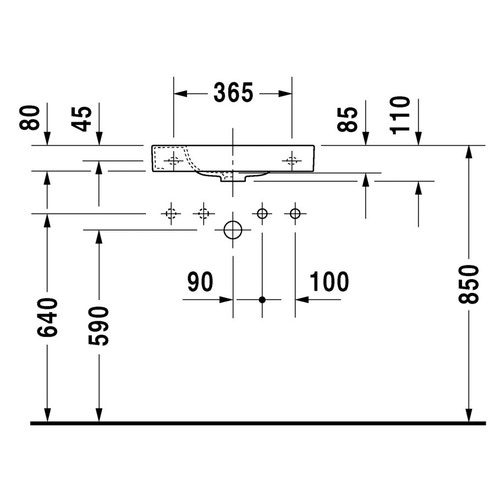 Immagine di Duravit HAPPY D.2 lavamani 50 cm, con foro per rubinetteria a destra, senza troppopieno, WonderGliss, colore bianco 07115000081