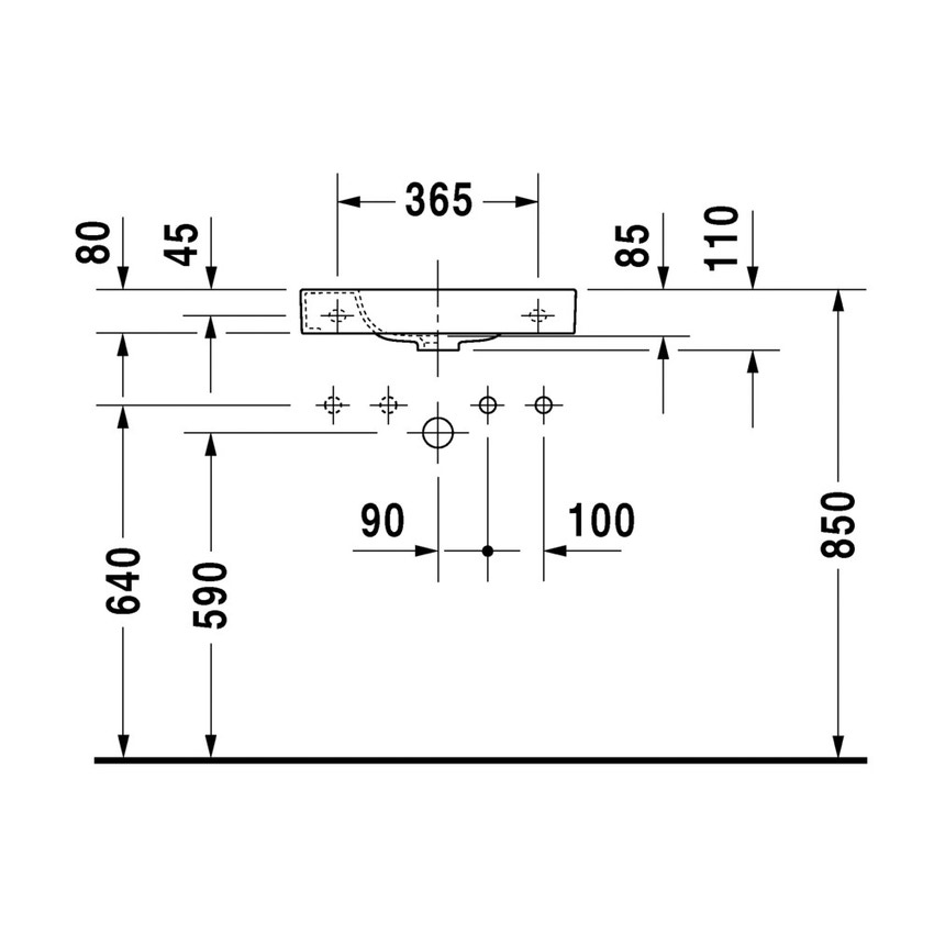 Immagine di Duravit HAPPY D.2 lavamani 50 cm, con foro per rubinetteria a sinistra, senza troppopieno, WonderGliss, colore bianco 07115000091