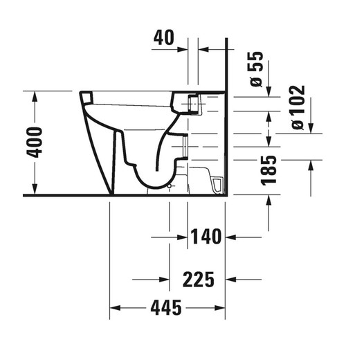 Immagine di Duravit HAPPY D.2 vaso a pavimento a cacciata, a filo parete, per cassetta a incasso o esterna non inclusa, senza sedile, con scarico orizzontale, fabbisogno di acqua di risciacquo 4,5 l, UWL classe 1, colore bianco 2159090000