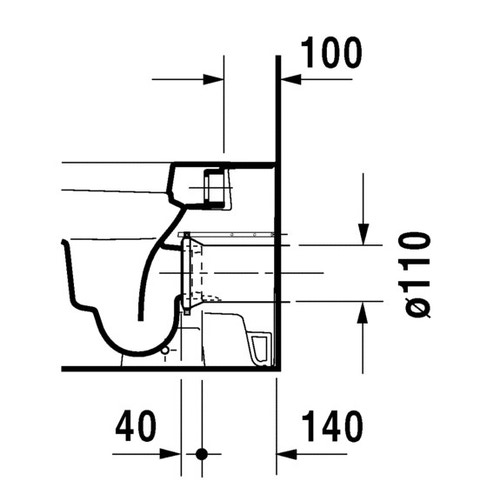 Immagine di Duravit HAPPY D.2 vaso a pavimento a cacciata, a filo parete, per cassetta a incasso o esterna non inclusa, senza sedile, con scarico orizzontale, fabbisogno di acqua di risciacquo 4,5 l, UWL classe 1, HygieneGlaze, colore bianco 2159092000