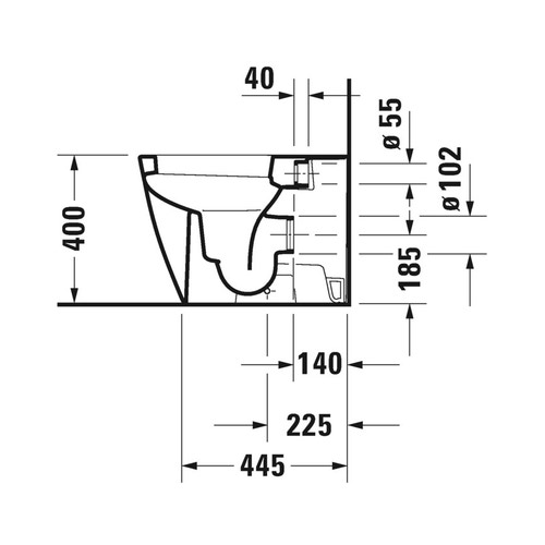 Immagine di Duravit HAPPY D.2 vaso a pavimento a cacciata, a filo parete, per cassetta a incasso o esterna non inclusa, senza sedile, con scarico orizzontale, fabbisogno di acqua di risciacquo 4,5 l, UWL classe 1, WonderGliss, colore bianco 21590900001