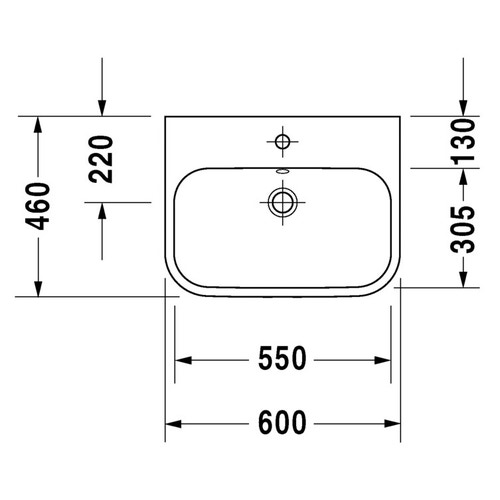 Immagine di Duravit HAPPY D.2 bacinella da appoggio soprapiano 60 cm, monoforo, con rettifica, con troppopieno, colore bianco 2315600000