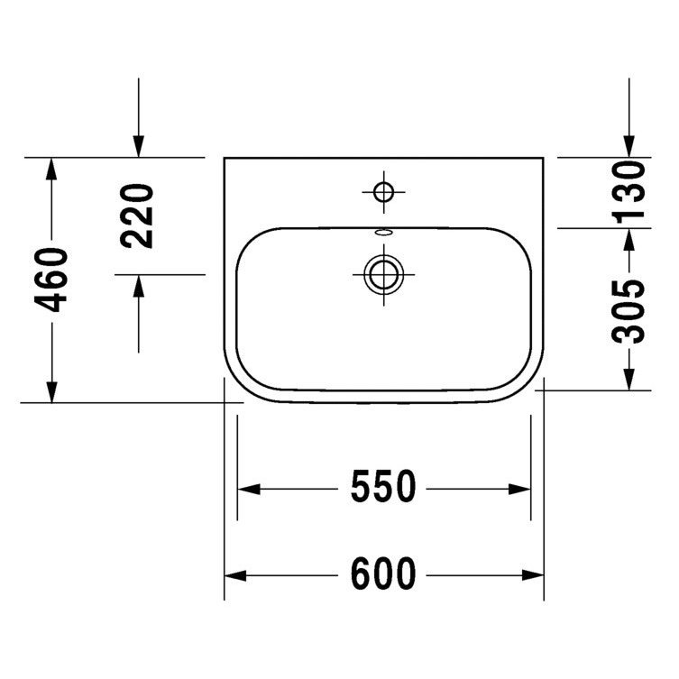 Immagine di Duravit HAPPY D.2 bacinella da appoggio soprapiano 60 cm, monoforo, con rettifica, con troppopieno, colore bianco 2315600000