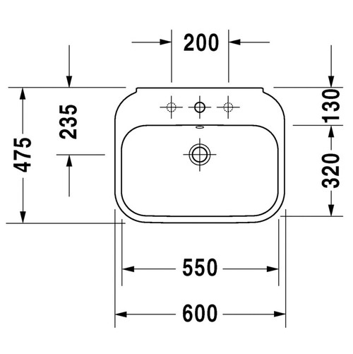 Immagine di Duravit HAPPY D.2 lavabo 60 cm monoforo, con troppopieno, WonderGliss, colore bianco 23166000001