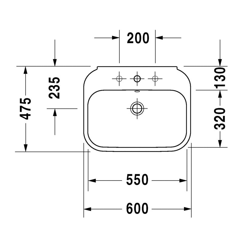 Immagine di Duravit HAPPY D.2 lavabo 60 cm senza foro, con troppopieno, WonderGliss, colore bianco 23166000601