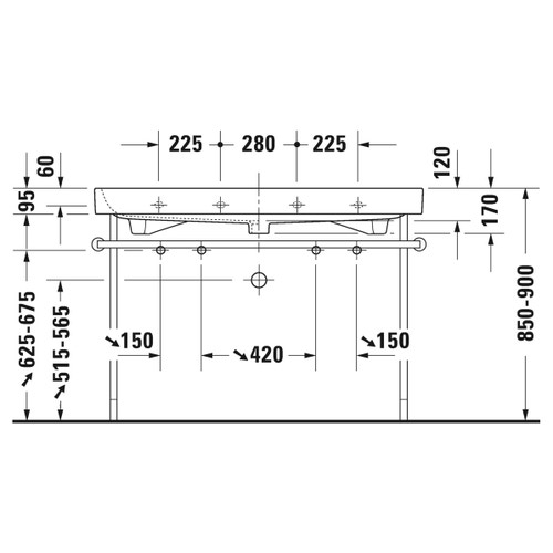 Immagine di Duravit HAPPY D.2 lavabo consolle 120 cm, doppio foro per doppia rubinetteria, con troppopieno, colore bianco 2318120024
