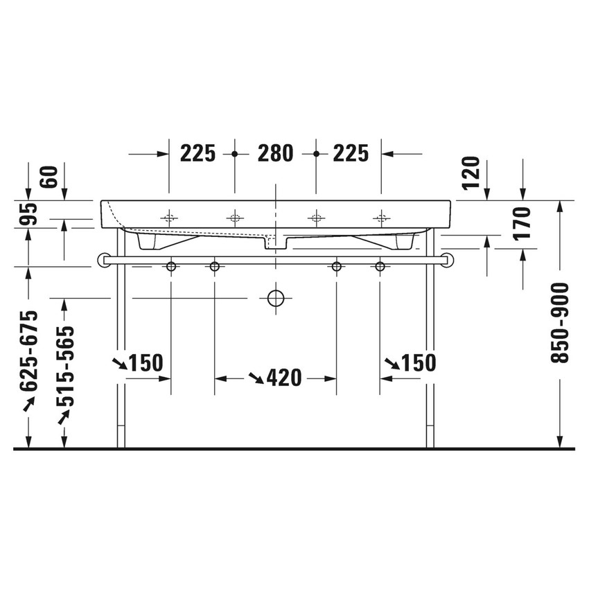 Immagine di Duravit HAPPY D.2 lavabo consolle 120 cm, doppio foro per doppia rubinetteria, con troppopieno, colore bianco 2318120024