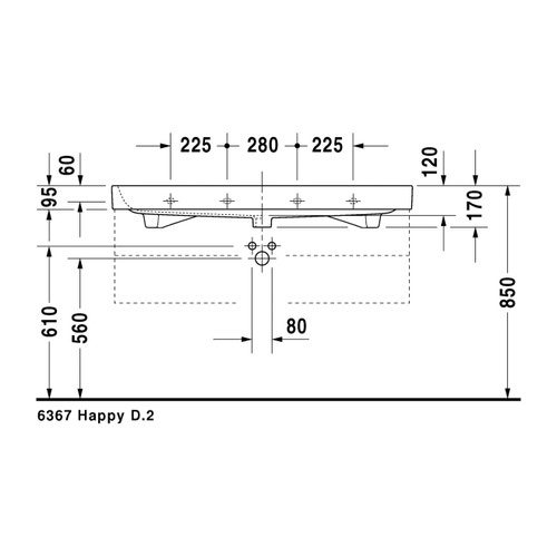 Immagine di Duravit HAPPY D.2 lavabo consolle 120 cm, monoforo, con troppopieno, colore bianco 2318120000