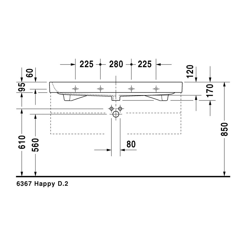Immagine di Duravit HAPPY D.2 lavabo consolle 120 cm, monoforo, con troppopieno, colore bianco 2318120000