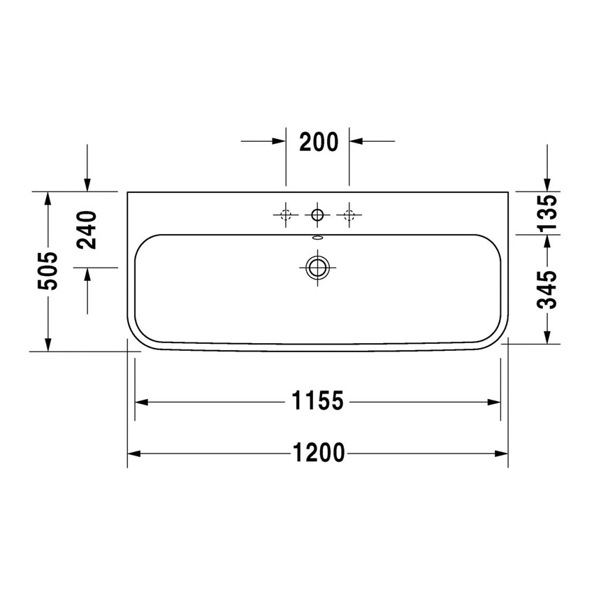 Immagine di Duravit HAPPY D.2 lavabo consolle 120 cm, senza foro, con troppopieno, WonderGliss, colore bianco 23181200601