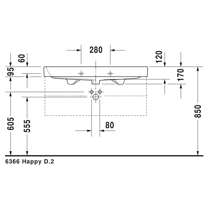 Immagine di Duravit HAPPY D.2 lavabo consolle 100 cm, monoforo, con troppopieno, WonderGliss, colore bianco 23181000001